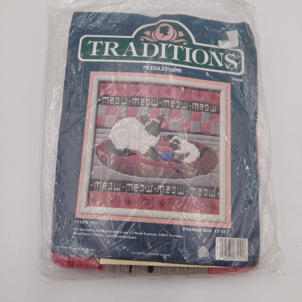 Vtg Traditions Kitty Cat Needlepoint Kit NOS Meow Craft Persian Wool Siamese